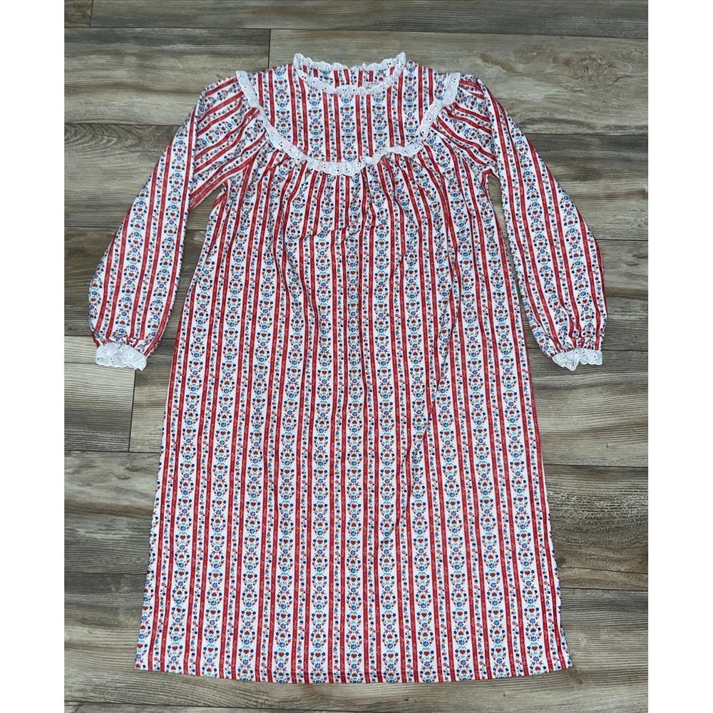 Lanz of Salzburg Girls Gown XL 14-16 Hearts Flowers Red White Blue K5140880